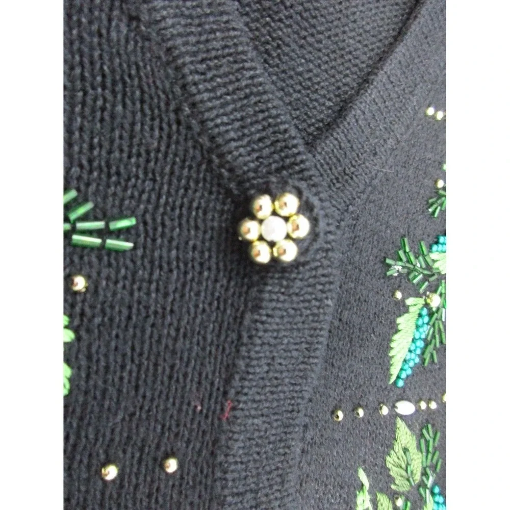 B.P. Design Womens Ramie Cotton Beaded Embroidered Cardigan Sweater size M Black